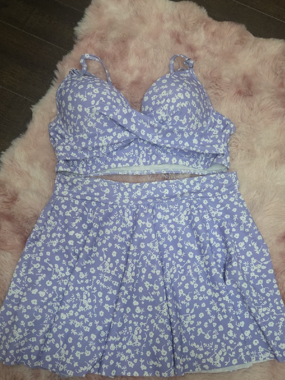 Shein Lavender Floral Two-Piece Beach Crop Top and Skirt Set